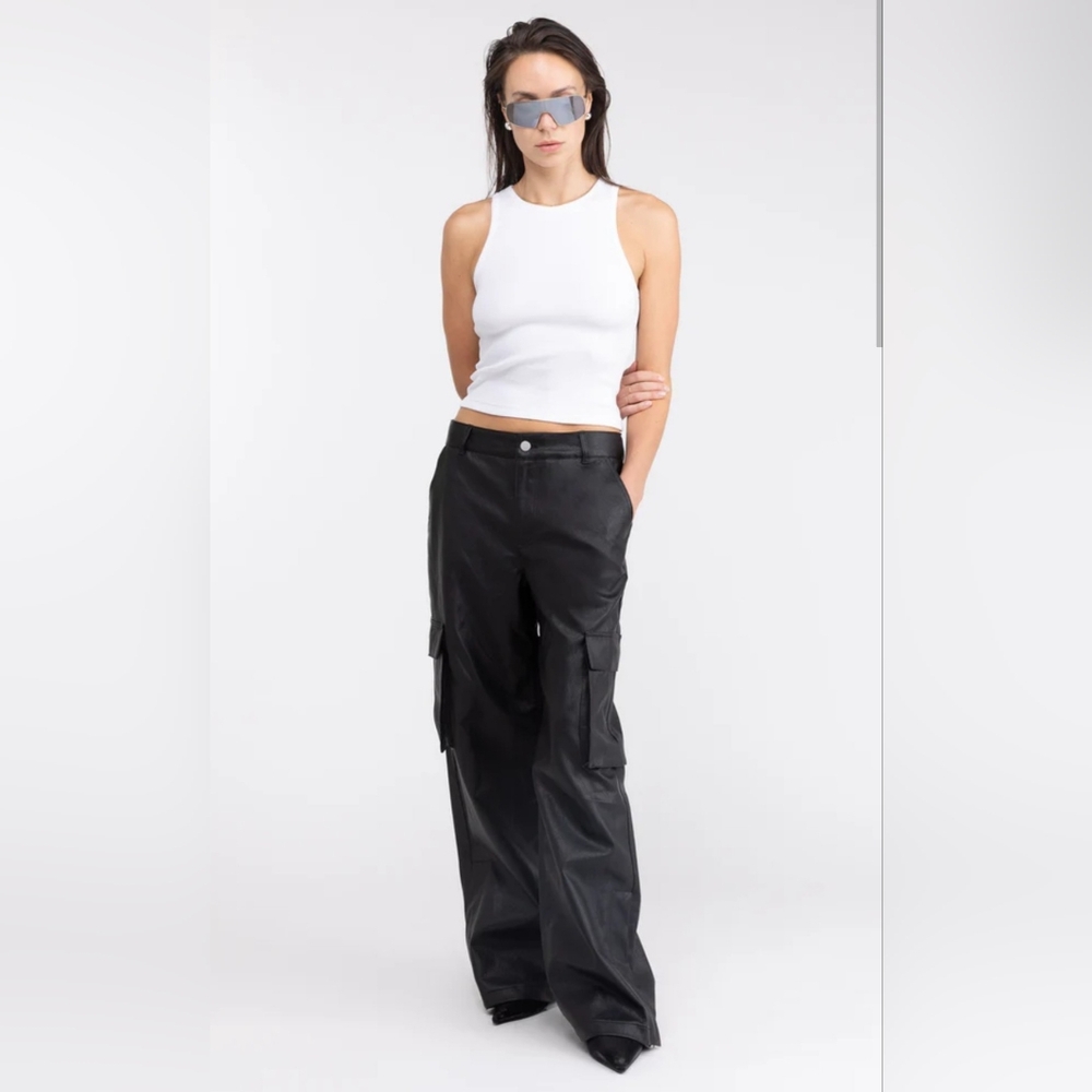 Oak + Fort Vegan Leather Wide-Leg Cargo Pants - Classic Utility Style
